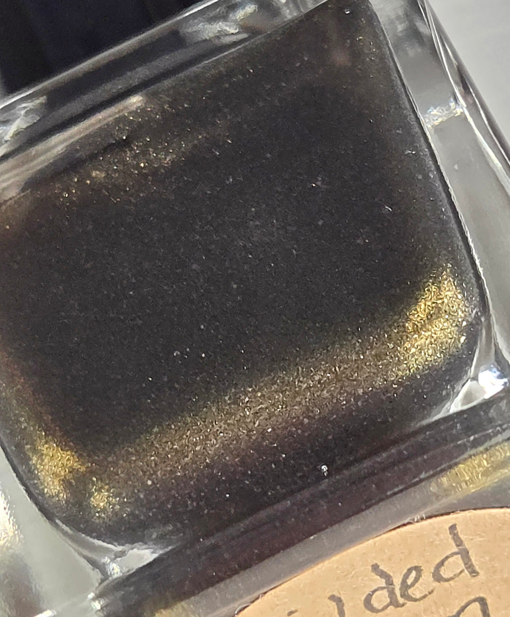 Liquid Krystal Co. Gilded Raven Prototype Nail Lacquer | Black Crelly with Antique Gold Shimmer | One-of-a-Kind Handmade Indie Polish