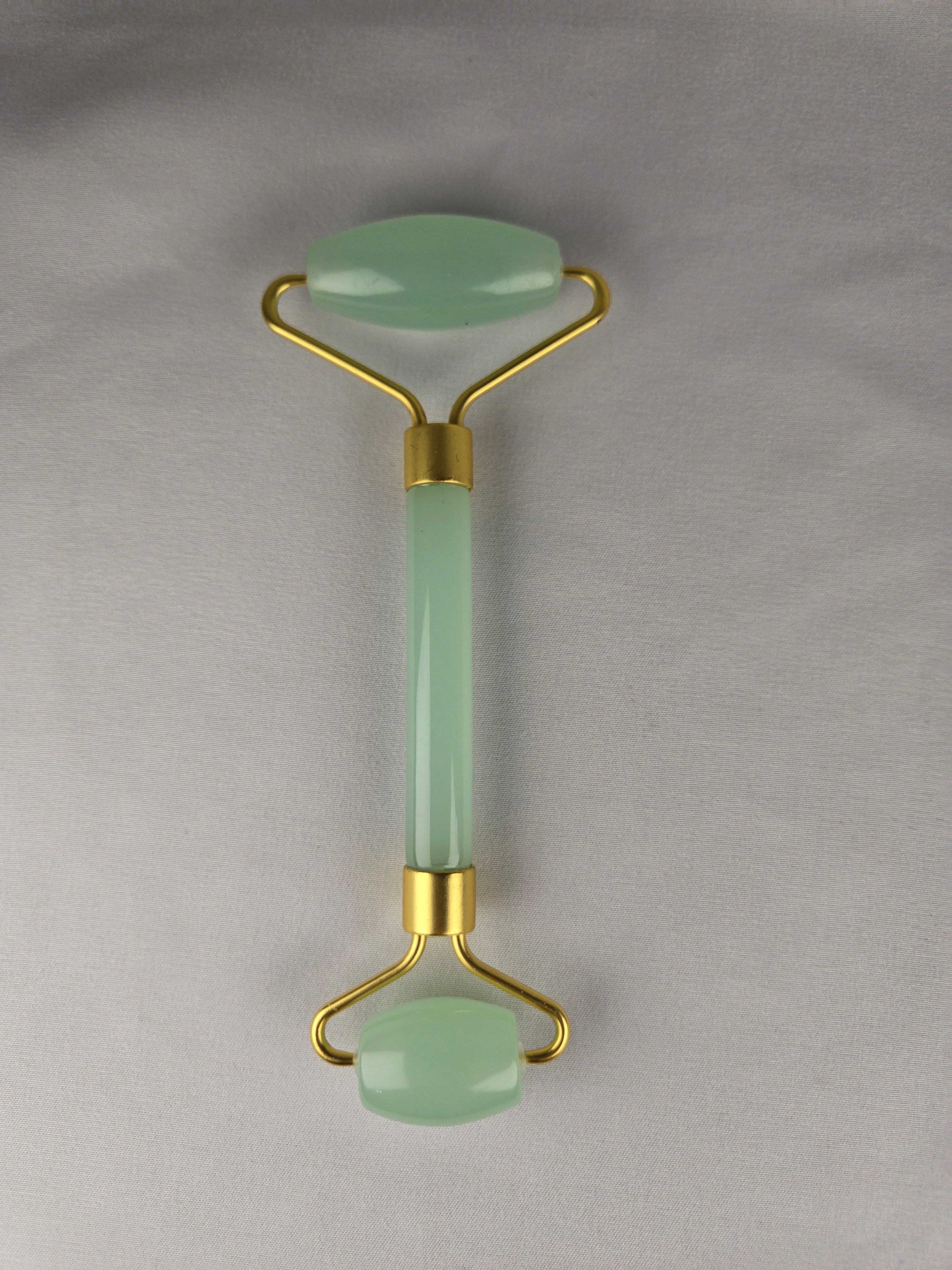 🎁 Present Pile Add-On | $25+ Order                      Green Facial Roller – Double Ended Face Massage Tool (Gold Tone Handle)