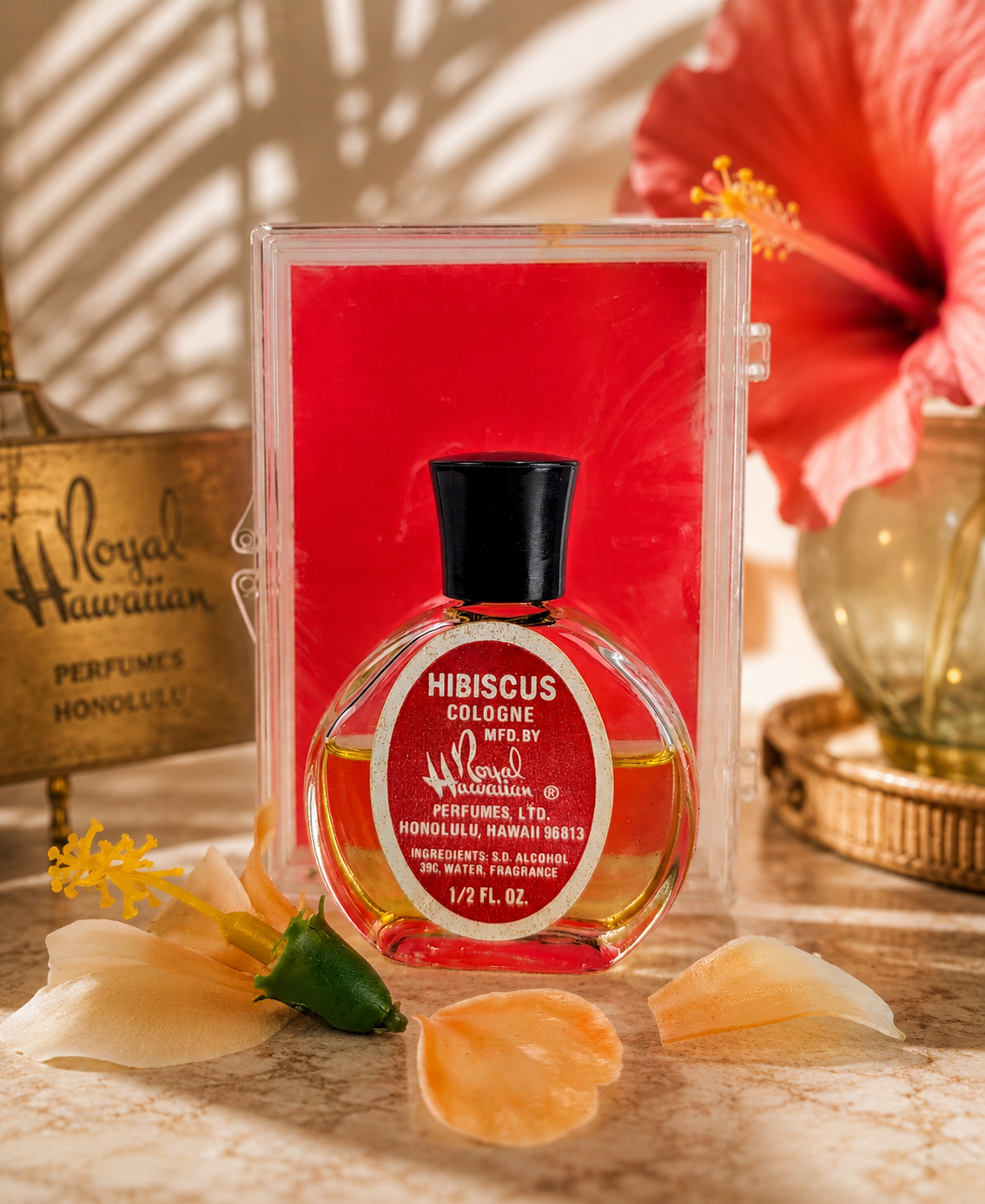 Royal Hawaiian Hibiscus Cologne 1/2 oz Vintage Hawaiian Perfume Bottle Rare Scent 