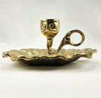 Vintage Heavy Cast Brass-Plated Floral Chamberstick Candle Holders Set of 2 | 6" Gold Tone Flower Candlesticks