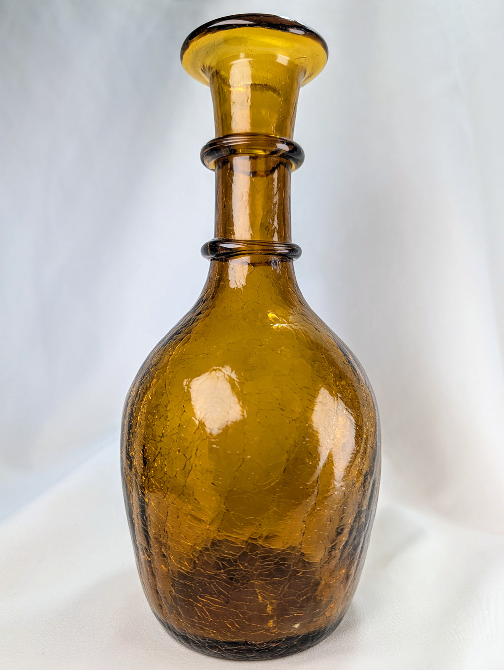 Mid Century Amber Genie Bottle Barware with Flame Stopper Art Glass Display