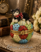 1997 Priscilla Hillman Patchwork Kitten Trinket Box Enesco Keepsake Jewelry Box