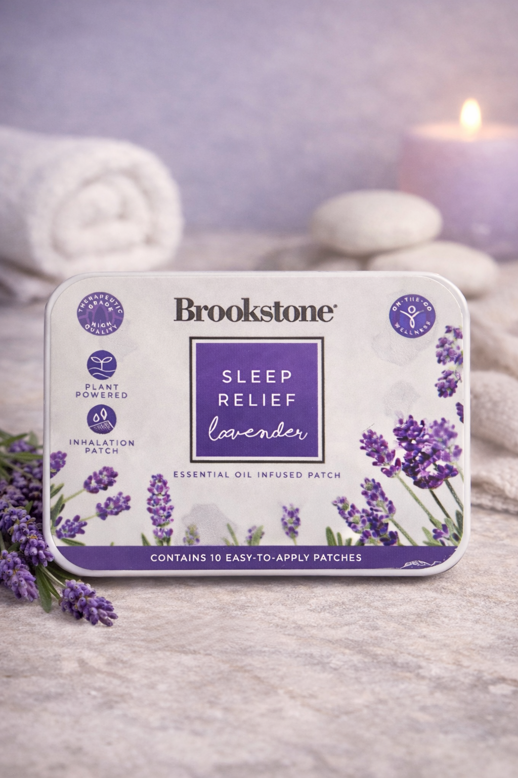 Brookstone Sleep Relief Lavender Essential Oil Patch Tin 10 Patches Aromatherapy Inhalation Sleep Aid