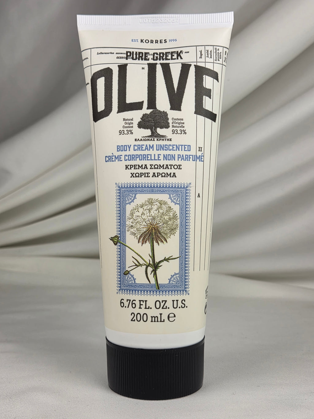 KORRES Pure Greek Olive Unscented Body Cream 6.76 oz 200 mL – Sealed Moisturizing Olive Oil Body Lotion