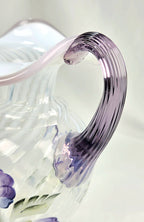 Fenton Hand Blown Hand Painted Lavender Floral Art Glass Pitcher Vase USA Signed Vintage