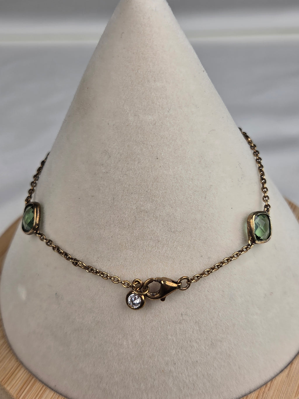 Crislu CC 925 Green Crystal Gold Vermeil Sterling Silver Station Bracelet