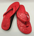 Moszkito Red Leather Floral Embossed Wedge Flip Flop Sandals Women’s 8 EU 39