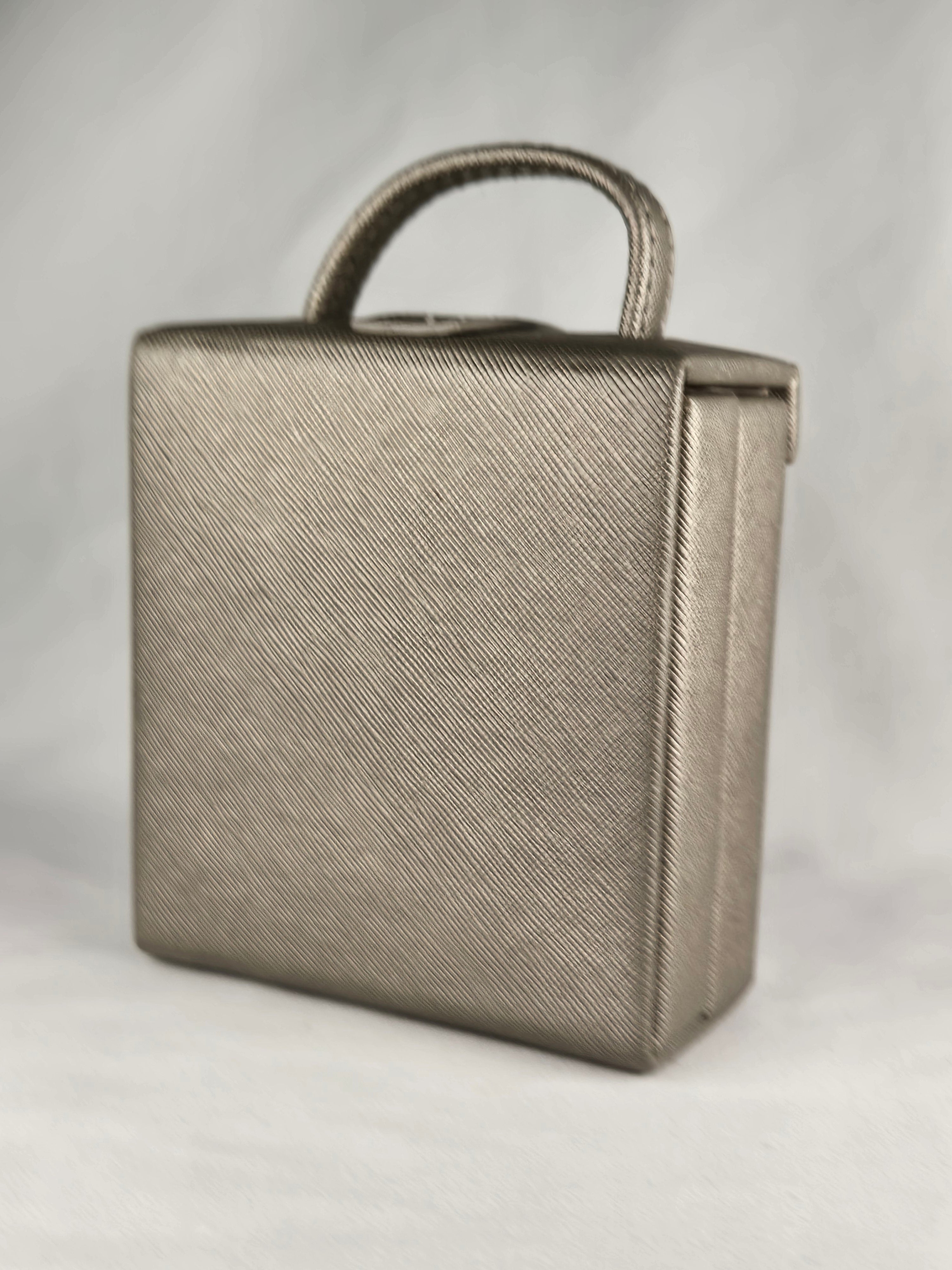 Heritage by WOLF Travel Jewelry Case — Metallic Taupe / Platinum Tone