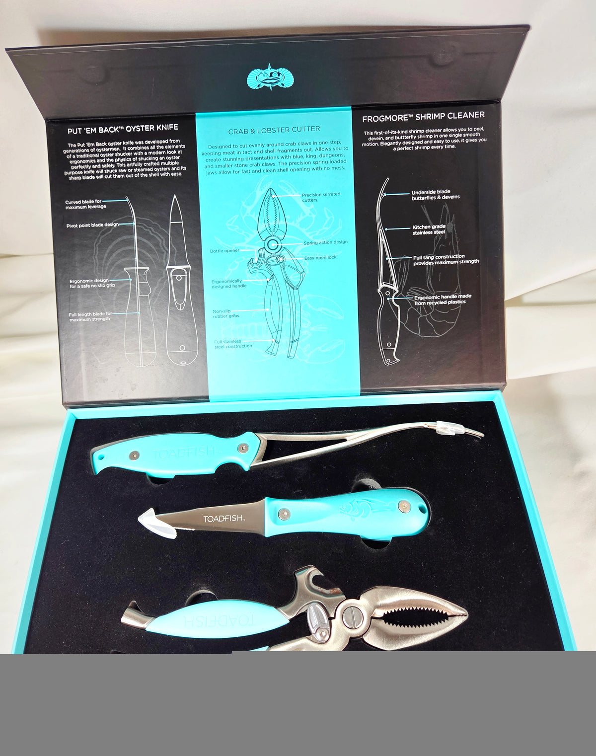 Toadfish Coastal Kitchen Collection 3 Piece Seafood Tool Set Oyster Knife Crab Cutter Shrimp Cleaner