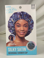 KISS Silky Satin Reversible Shower Cap XL Tropical Hair 2-in-1 Conditioning Cap