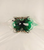 Large Sculptural Sommerso Art Glass Bowl – Emerald Green & Blush 12” Centerpiece