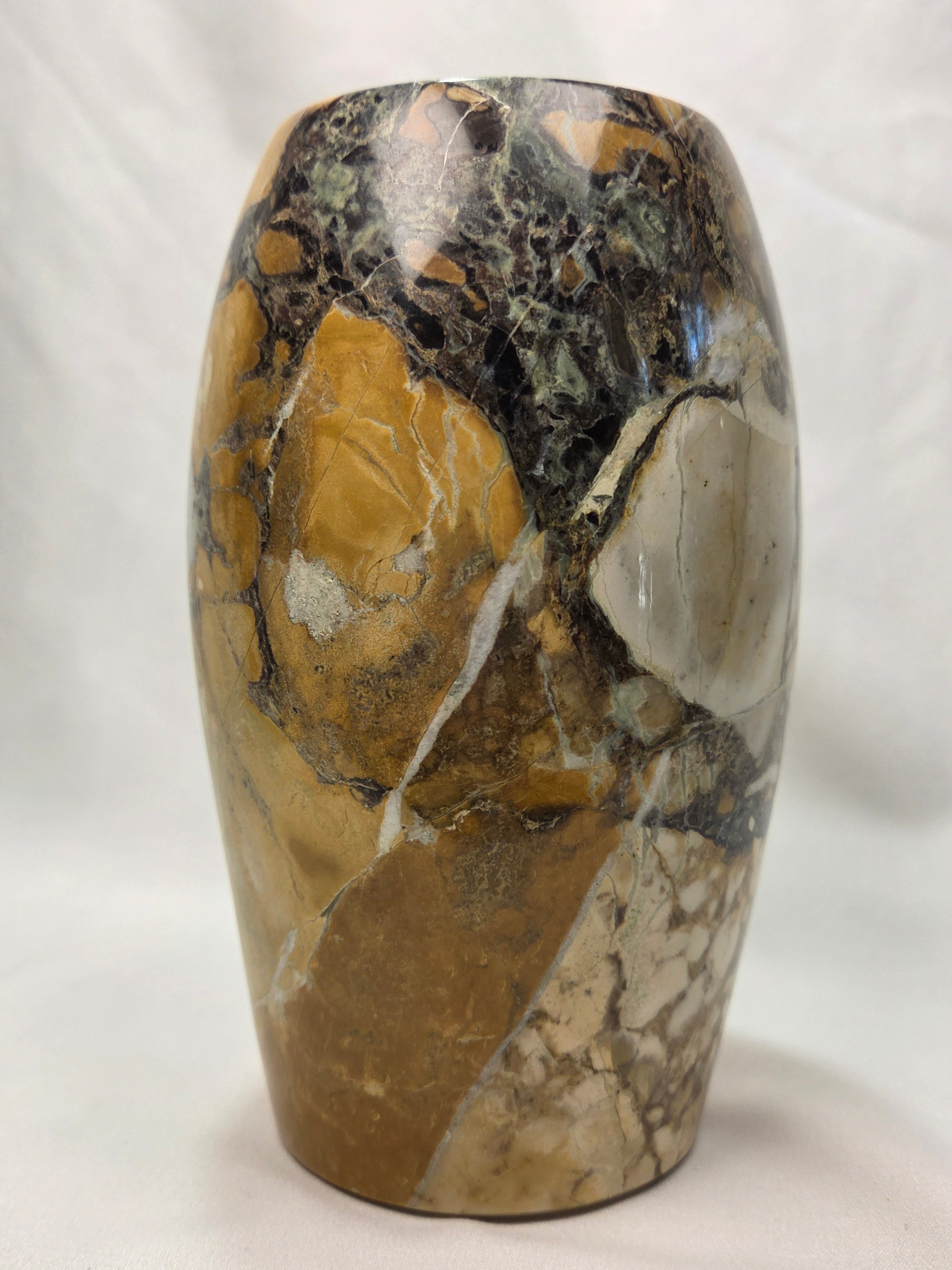 Vintage Polished Natural Stone Vase 6.5" Heavy Brecciated Jasper Marble Decor - Ibis Jasper Style
