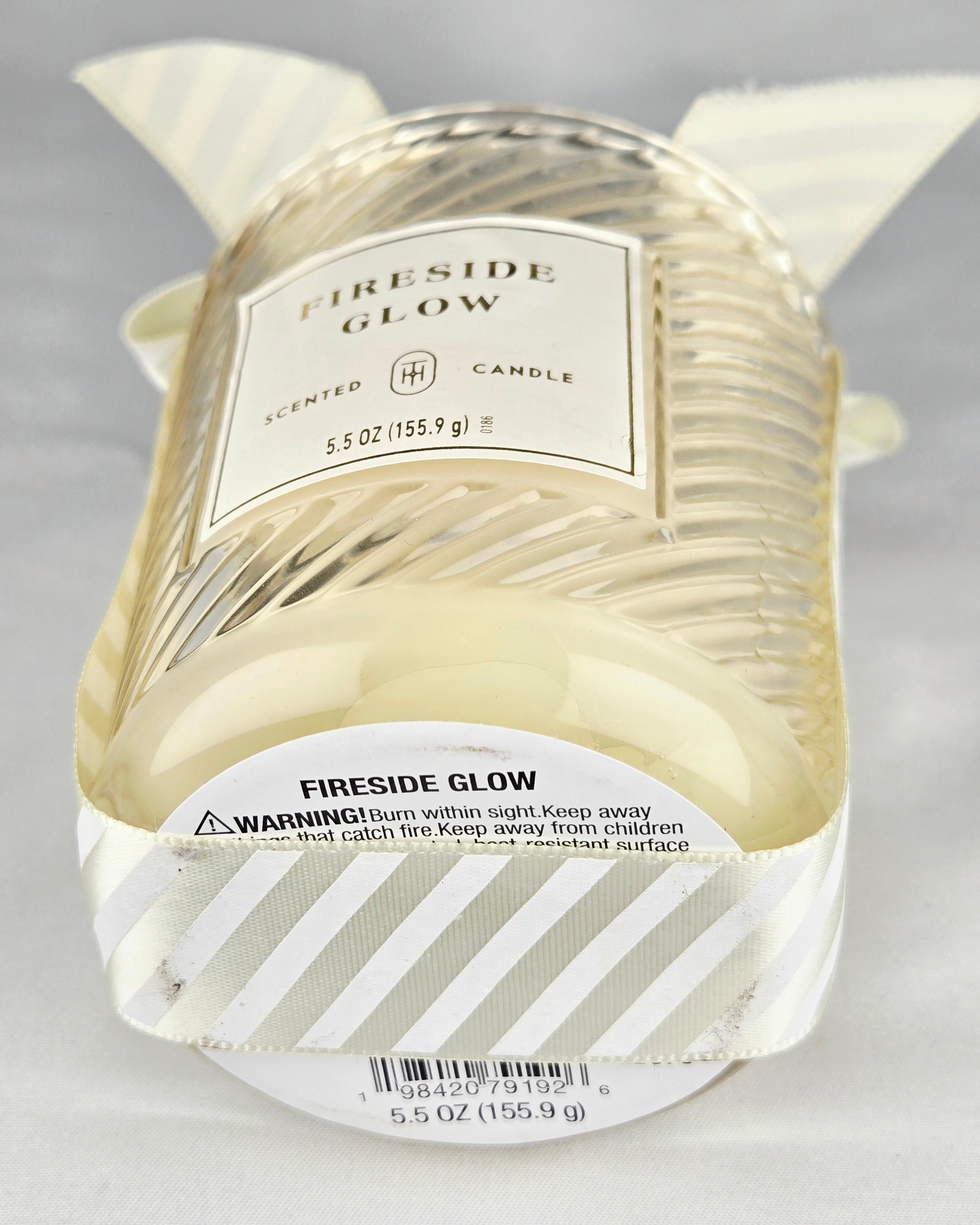 Fireside Glow Scented Candle 5.5 oz Textured Glass Jar Ribbon Bow Decorative Home Candle