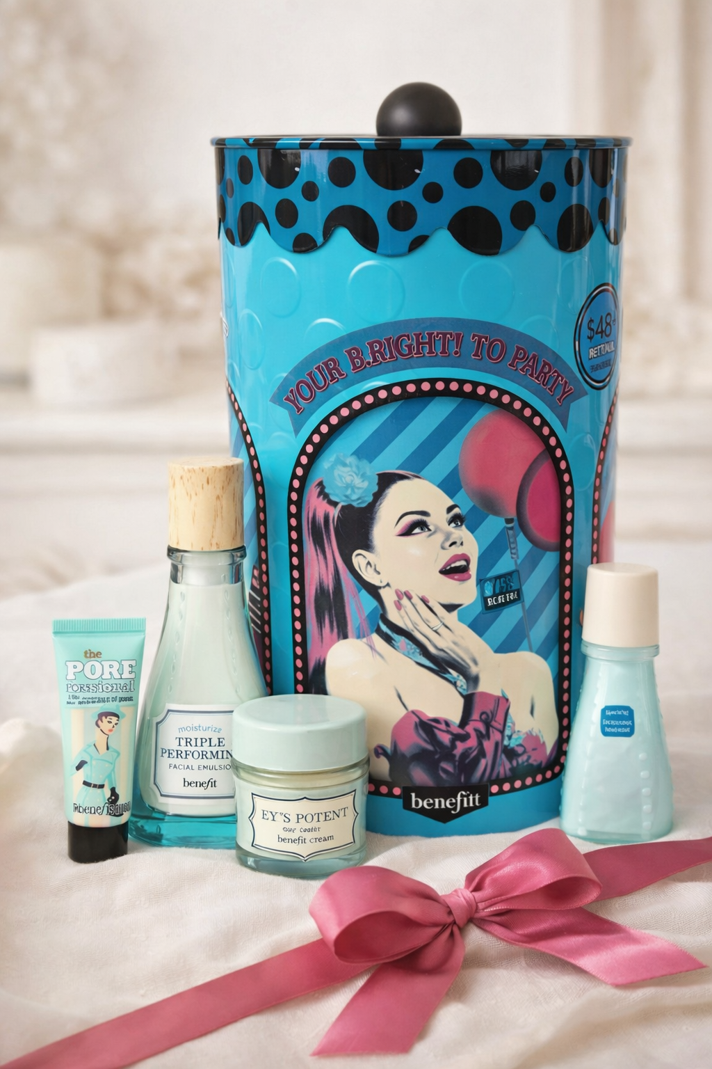 Benefit Cosmetics Vintage Skincare Gift Set — Unused 4 Piece Tin Vanity Collectible