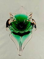 Large Sculptural Sommerso Art Glass Bowl – Emerald Green & Blush 12” Centerpiece