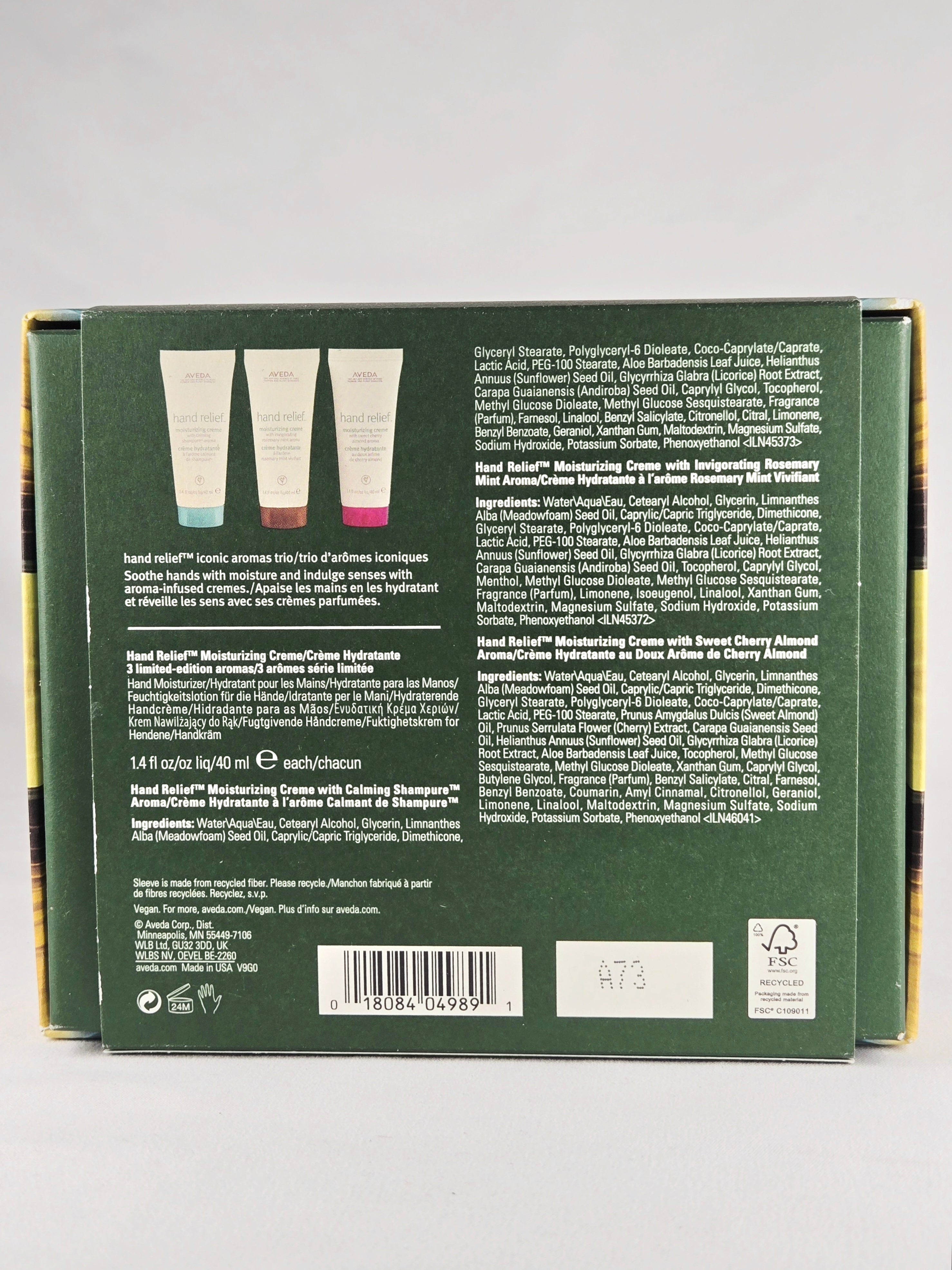 Aveda Hand Relief Iconic Aromas Trio Gift Set New | 3 Moisturizing Hand Creams Rosemary Mint Shampure Cherry Almond 40ml Each