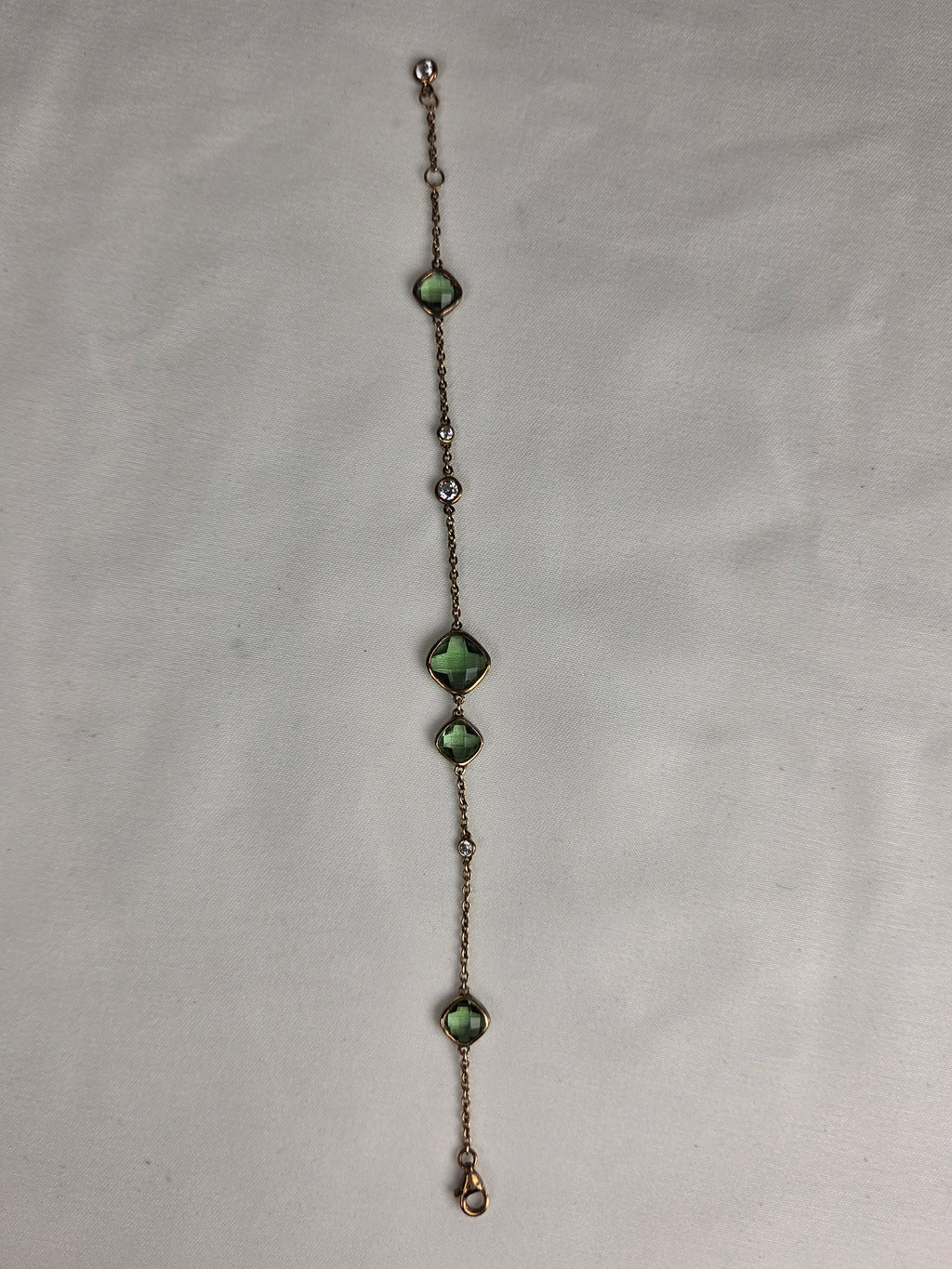 Crislu CC 925 Green Crystal Gold Vermeil Sterling Silver Station Bracelet