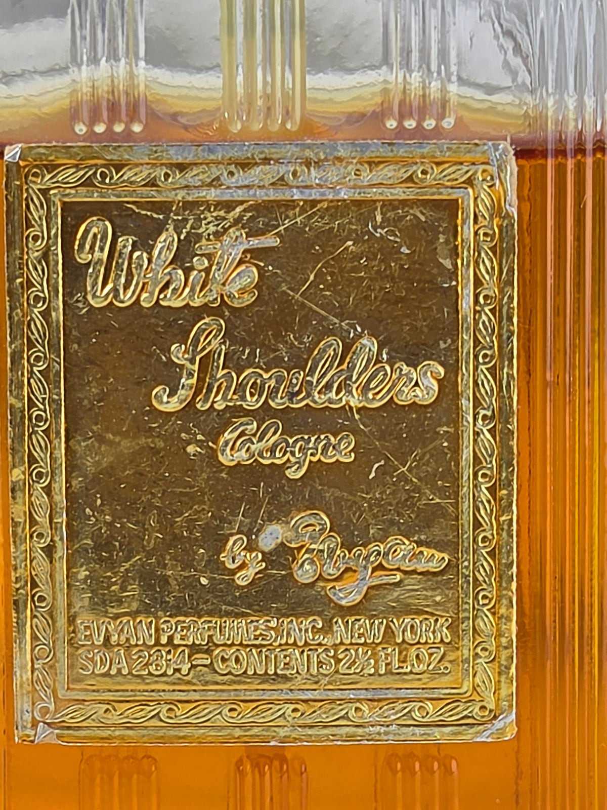 Vintage Evyan White Shoulders Cologne 2.5 oz Gold Plaque Bottle