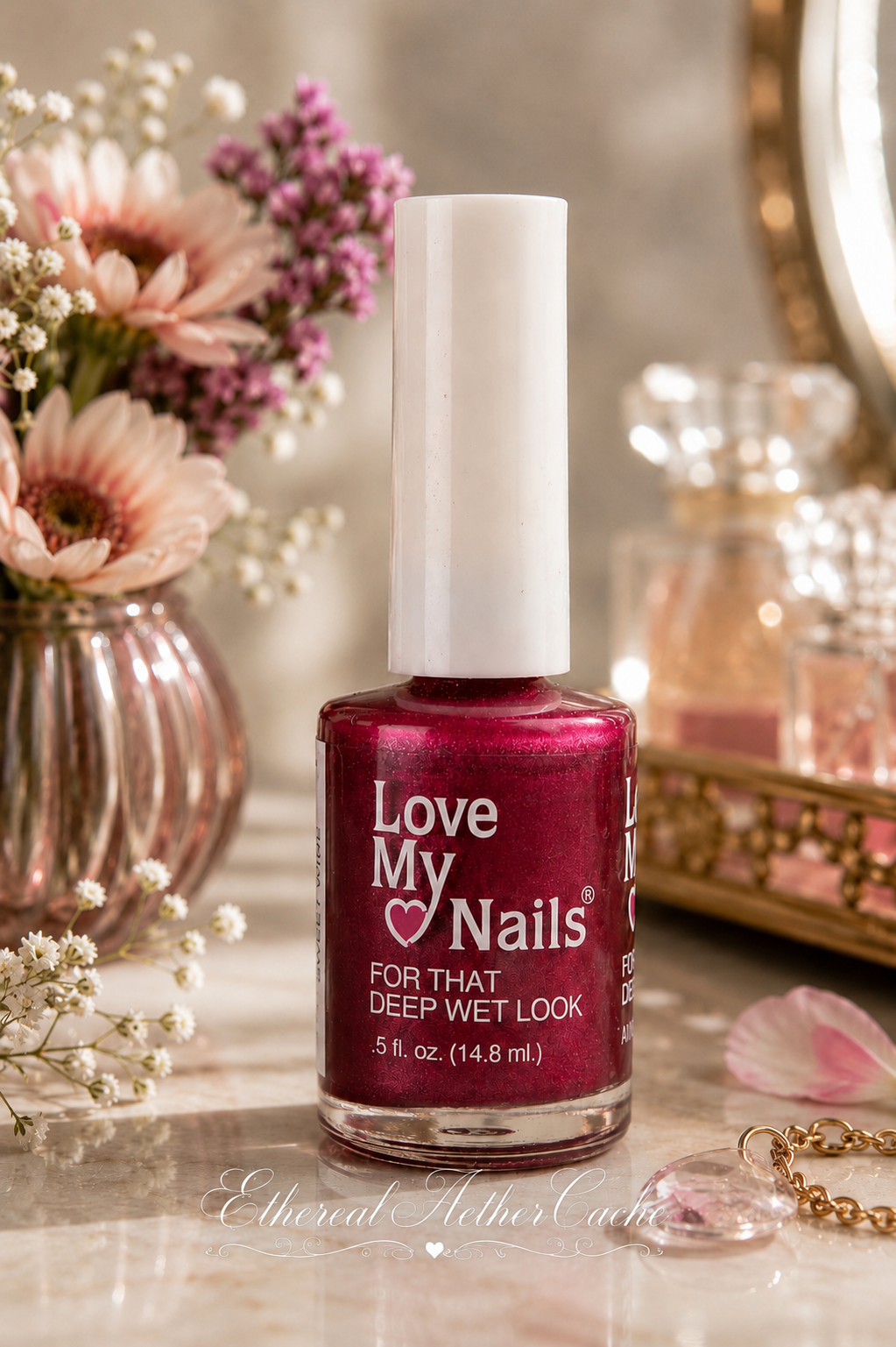 Love My Nails Sweet Wine 502 Nail Polish – Vintage Shimmer Pink Burgundy Lacquer Collectible