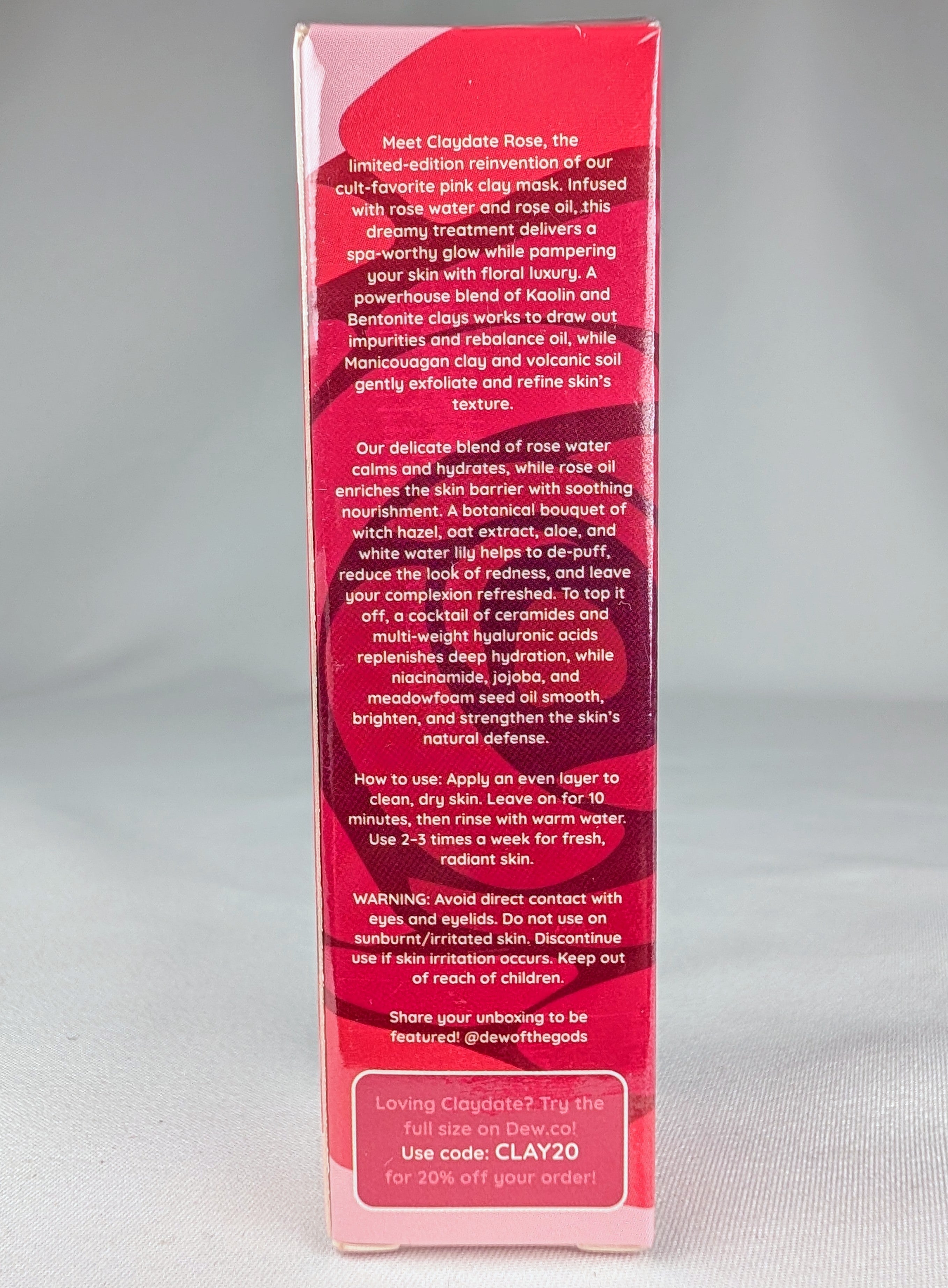 Dew of the Gods Claydate Rose Hyaluronic Rose Oil Clay Mask 15ml Mini • Hydrating Pink Clay Treatment