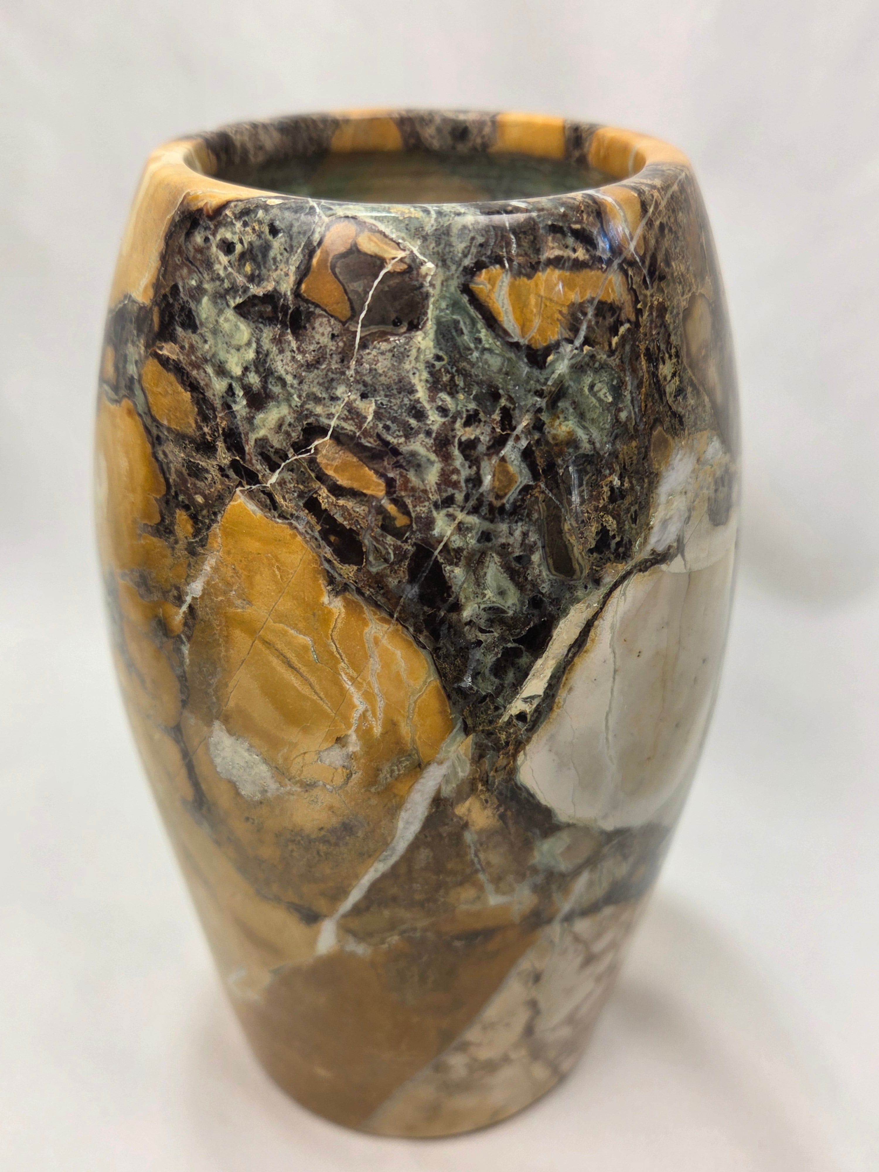 Vintage Polished Natural Stone Vase 6.5" Heavy Brecciated Jasper Marble Decor - Ibis Jasper Style
