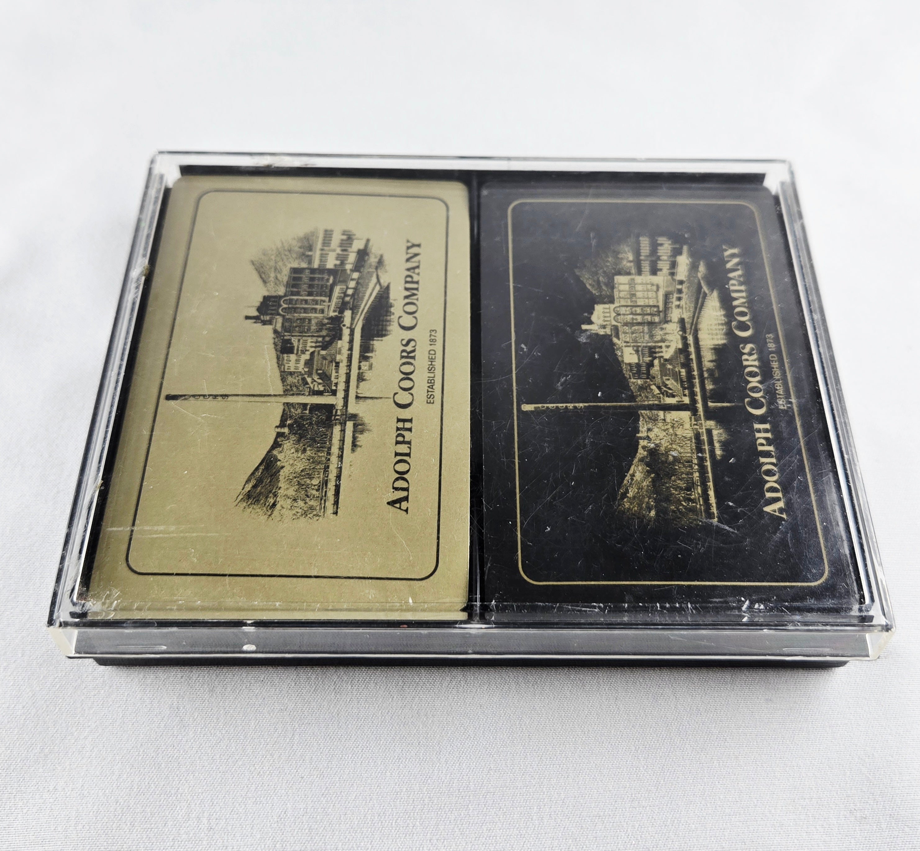 Coors Brewery Vintage Advertising Bridge Playing Cards Set – Black & Gold Adolph Coors Company Decks | Mid-Century Bar Memorabilia
