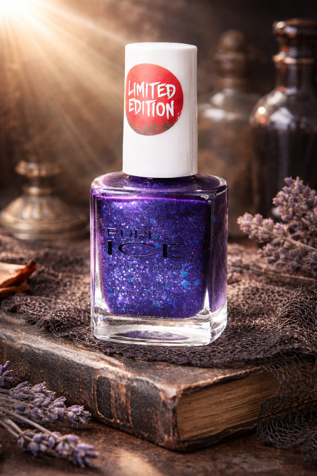Pure Ice Limited Edition Nail Polish “I Want You to Haunt Me” | Violet-Blue Shimmer with Glitter-Spooky Season manicur halloween inspiration