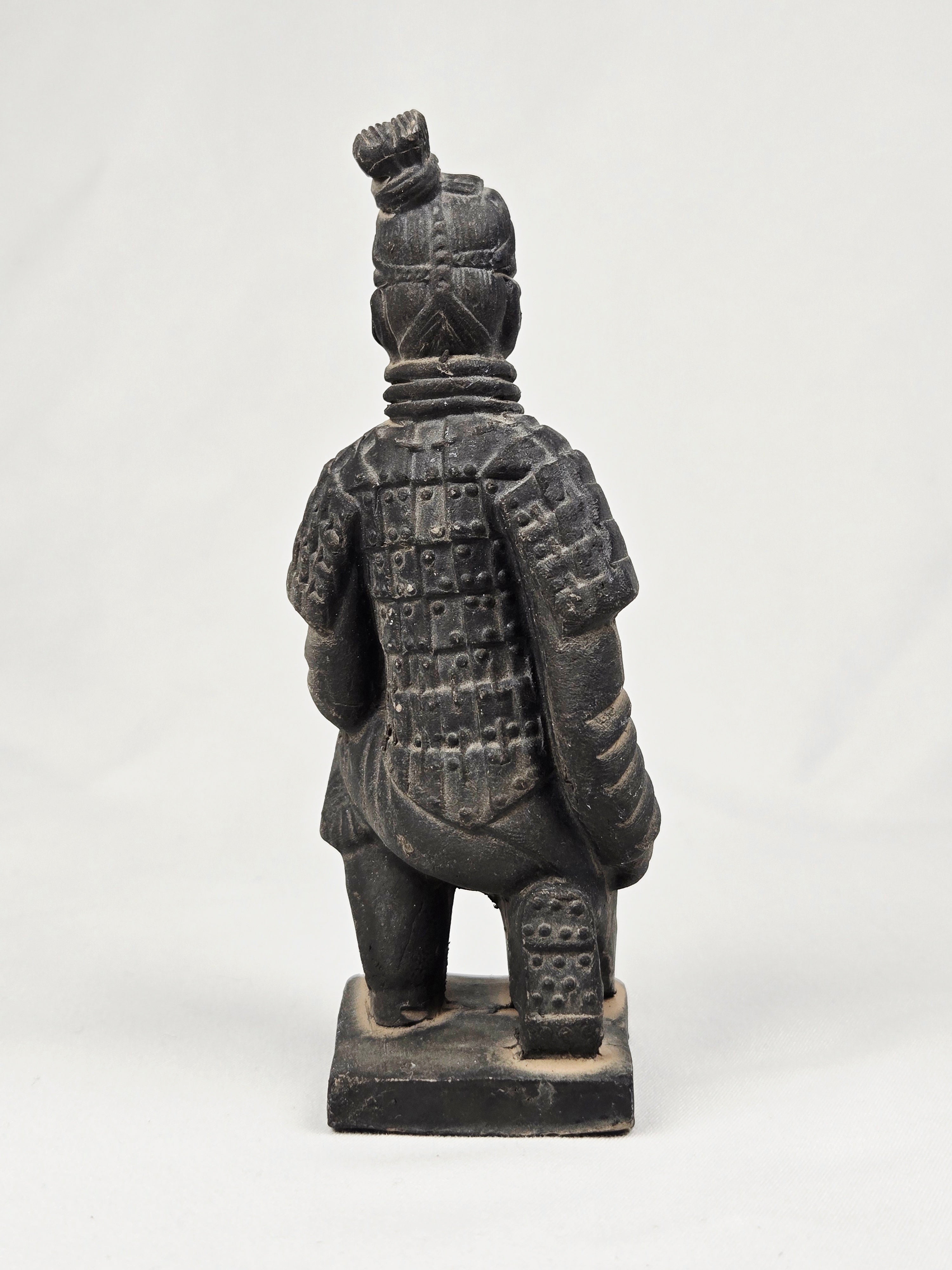 Terracotta 5" Warrior Style Figurine — Kneeling Qin Soldier Statue, Aged Finish Display Piece
