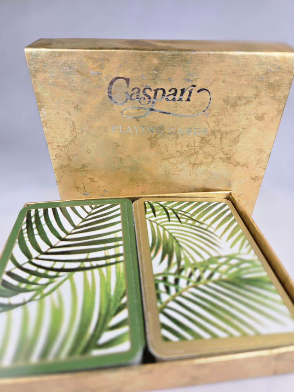 Caspari Botanical Bridge Playing Cards Set Gold Box Double Deck Palm Leaf Design