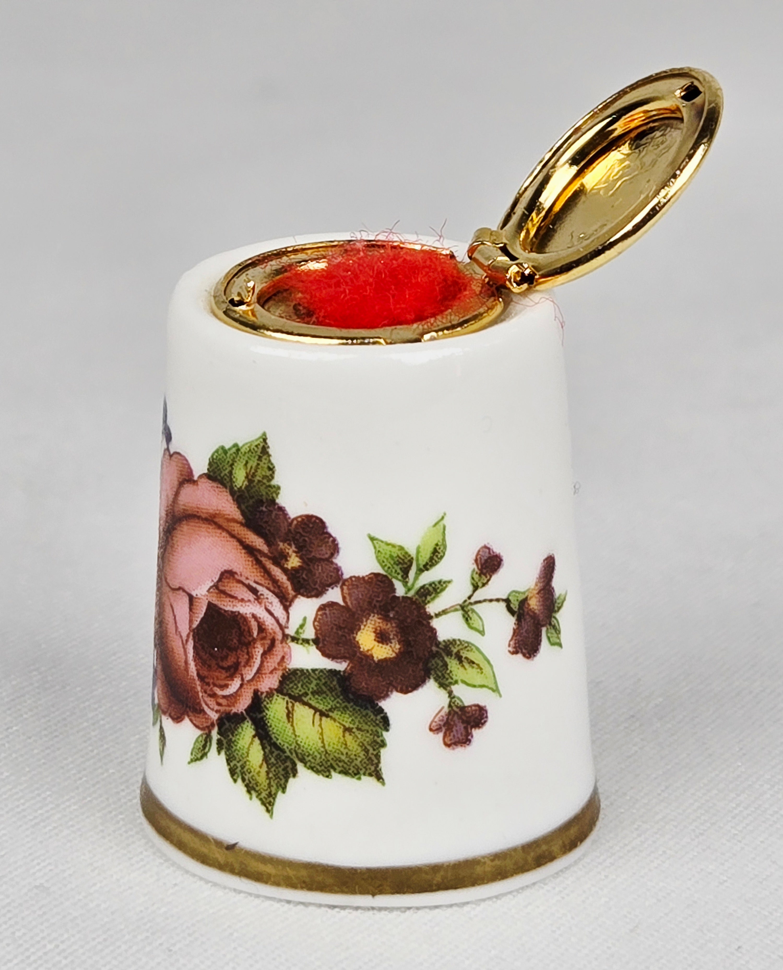 Birchcroft Fine Bone China Floral Thimble w/ Hinged Locket Lid | Made in Great Britain