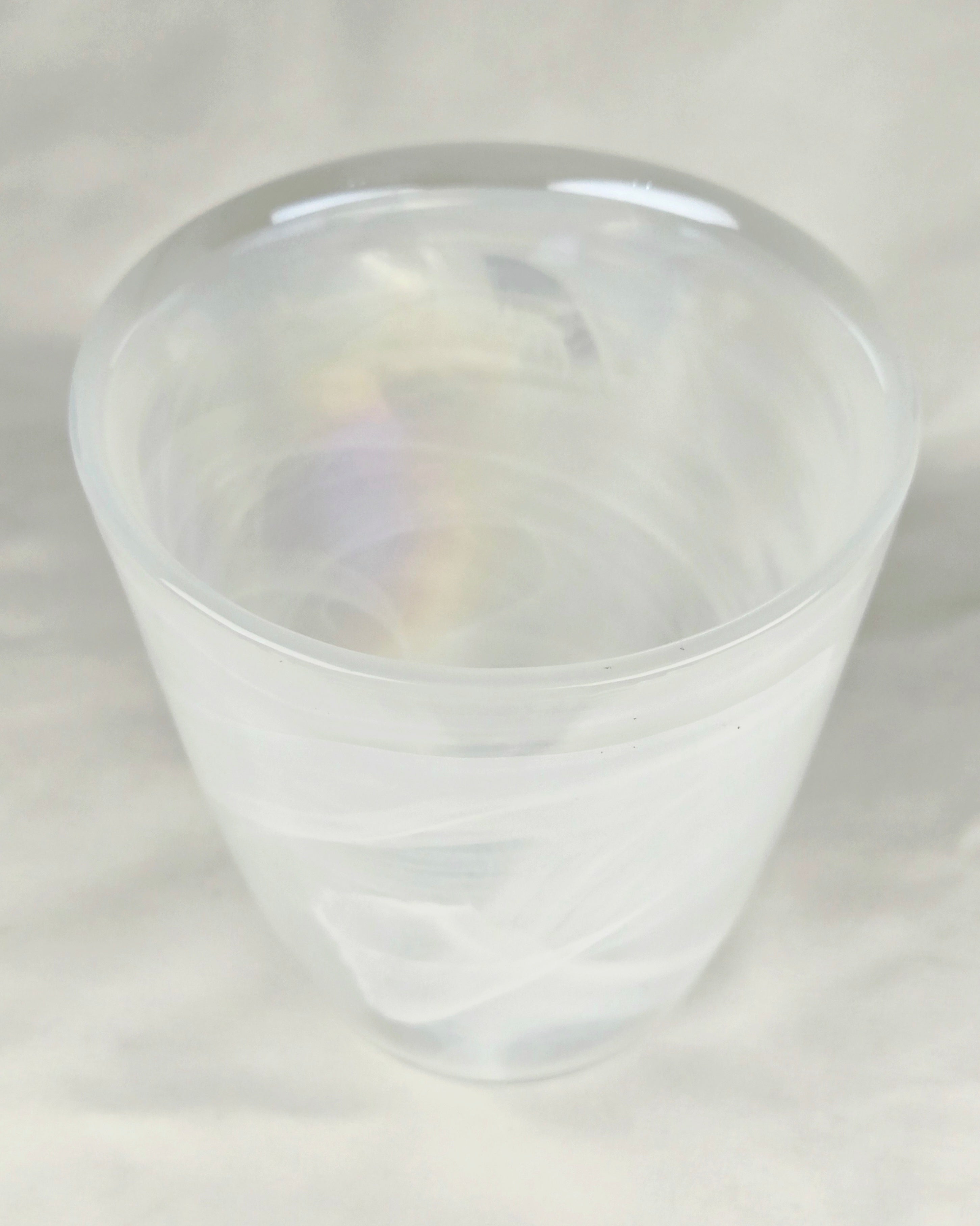 Iridescent Frosted Glass Vase – Swirl Pattern Opalescent Small Decorative Vessel