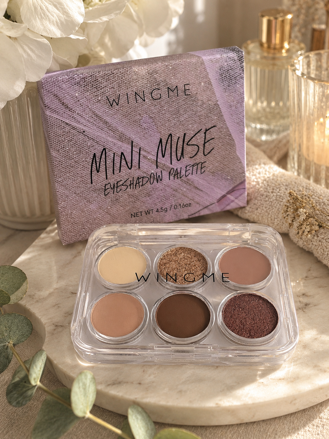 Wingme Mini Muse Eyeshadow Palette Neutral Rose Gold Shimmer Vegan Makeup