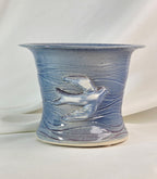 Signed Robbs Studio Pottery Pansy Ring Flower Frog Vase – Blue Bird Relief