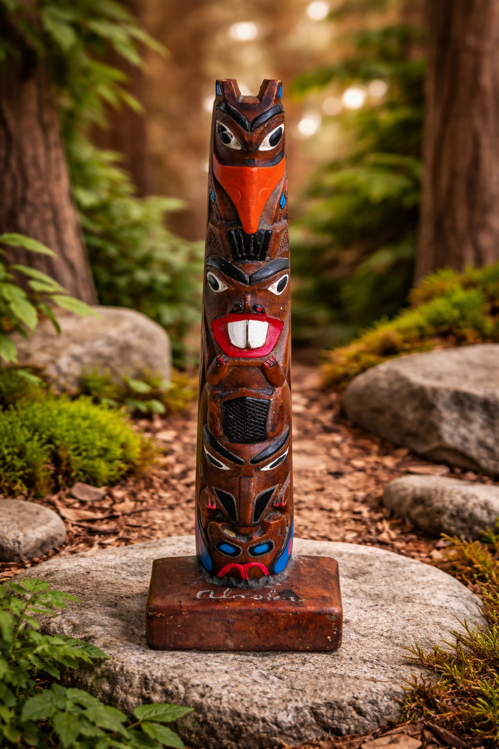 Alaskan Hand-Carved Wooden Totem Sculpture – Authentic Alaska Craft | 9" | Tribal Art