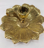 Vintage Heavy Cast Brass-Plated Floral Chamberstick Candle Holders Set of 2 | 6" Gold Tone Flower Candlesticks