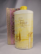 Vintage Avon Topaze Perfumed Talc 2.75 oz with Original Box – Appears Full Golden Fragrance Powder Collectible