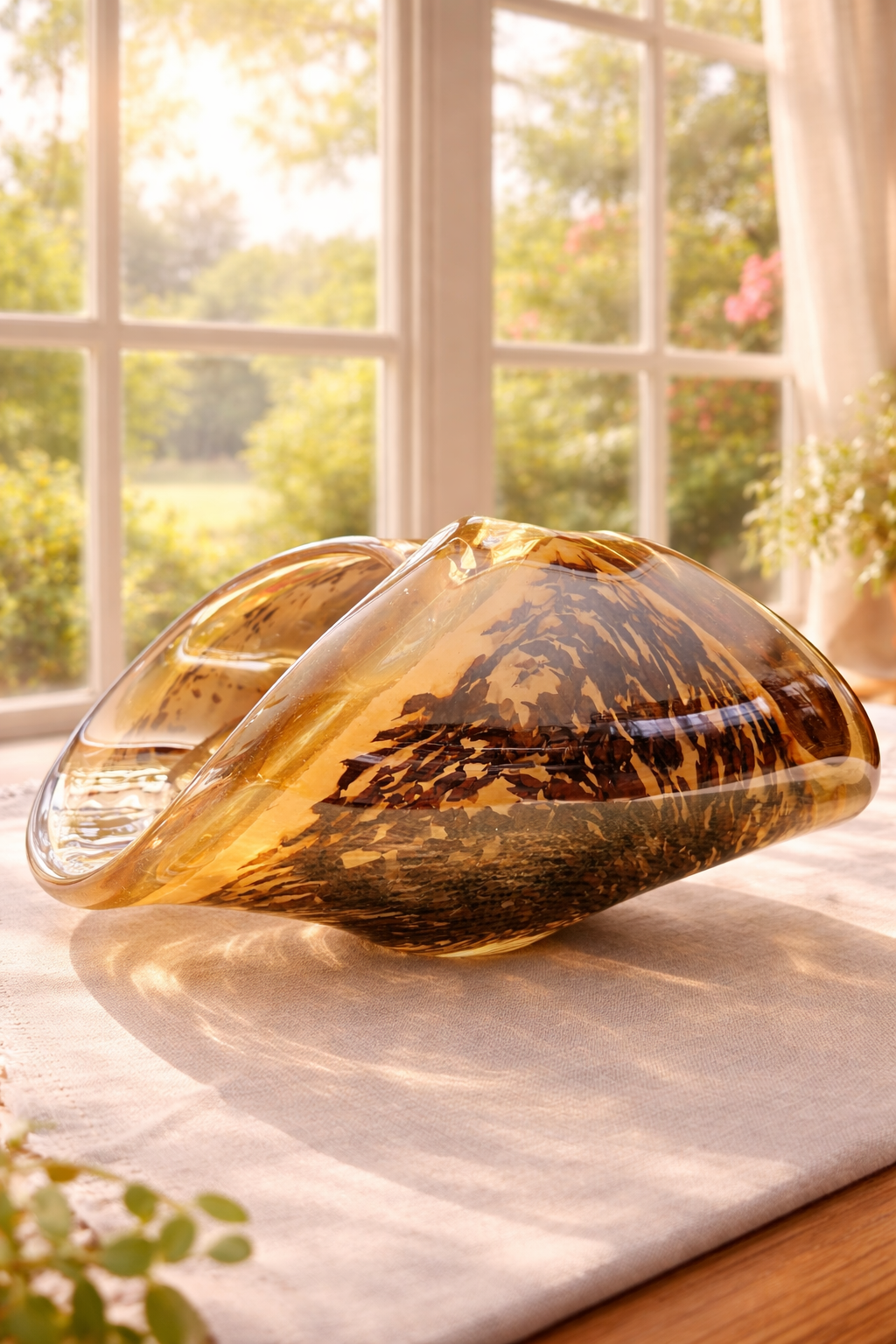Hand-Blown Art Glass Sculpture | Murano-Style Organic Freeform Bowl | Vintage Mid Century Modern Decor