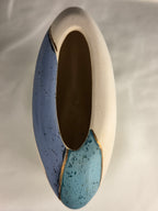 Vintage Artist-Signed Studio Pottery Floral Vase Blue Green Gold Ceramic