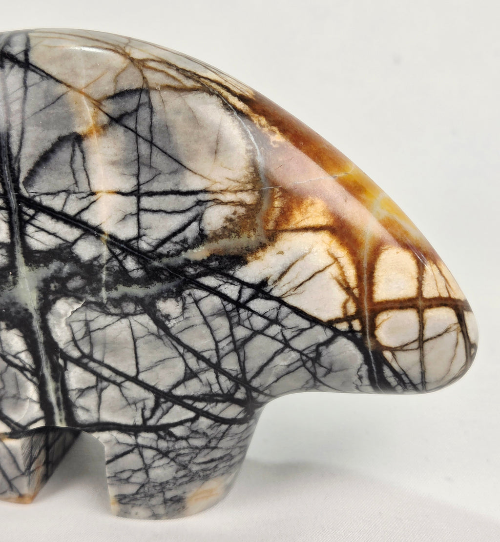 Picasso Jasper Zuni Fetish Bear Carving Sculpture – Natural Stone Animal Figurine, Earth Tone Home Decor, Rustic Boho Accent XL