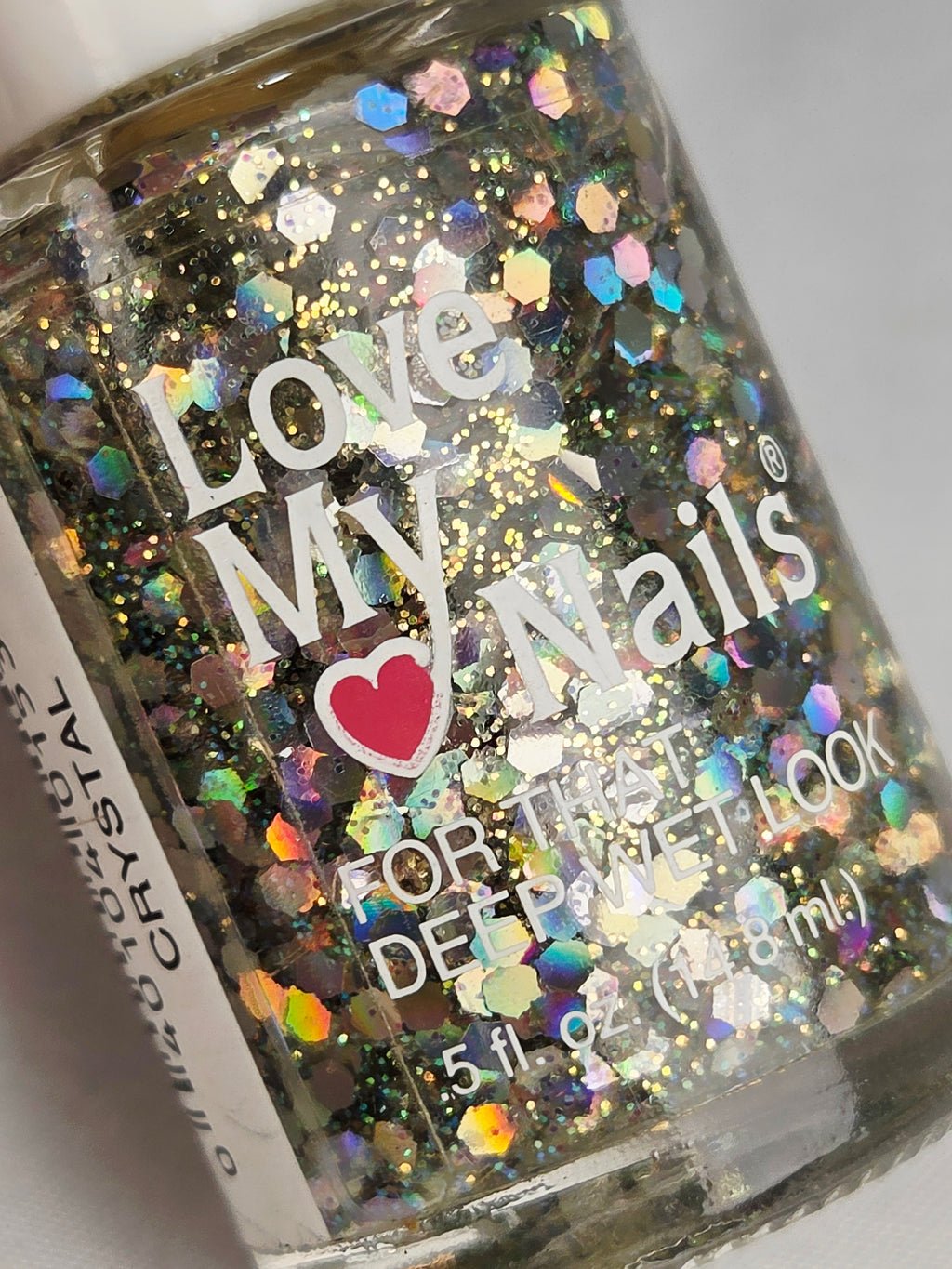 Love My Nails Crystal Holographic Glitter Nail Polish Clear Base Mixed Glitter Rare Collectible