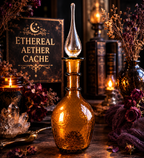 Mid Century Amber Genie Bottle Barware with Flame Stopper Art Glass Display