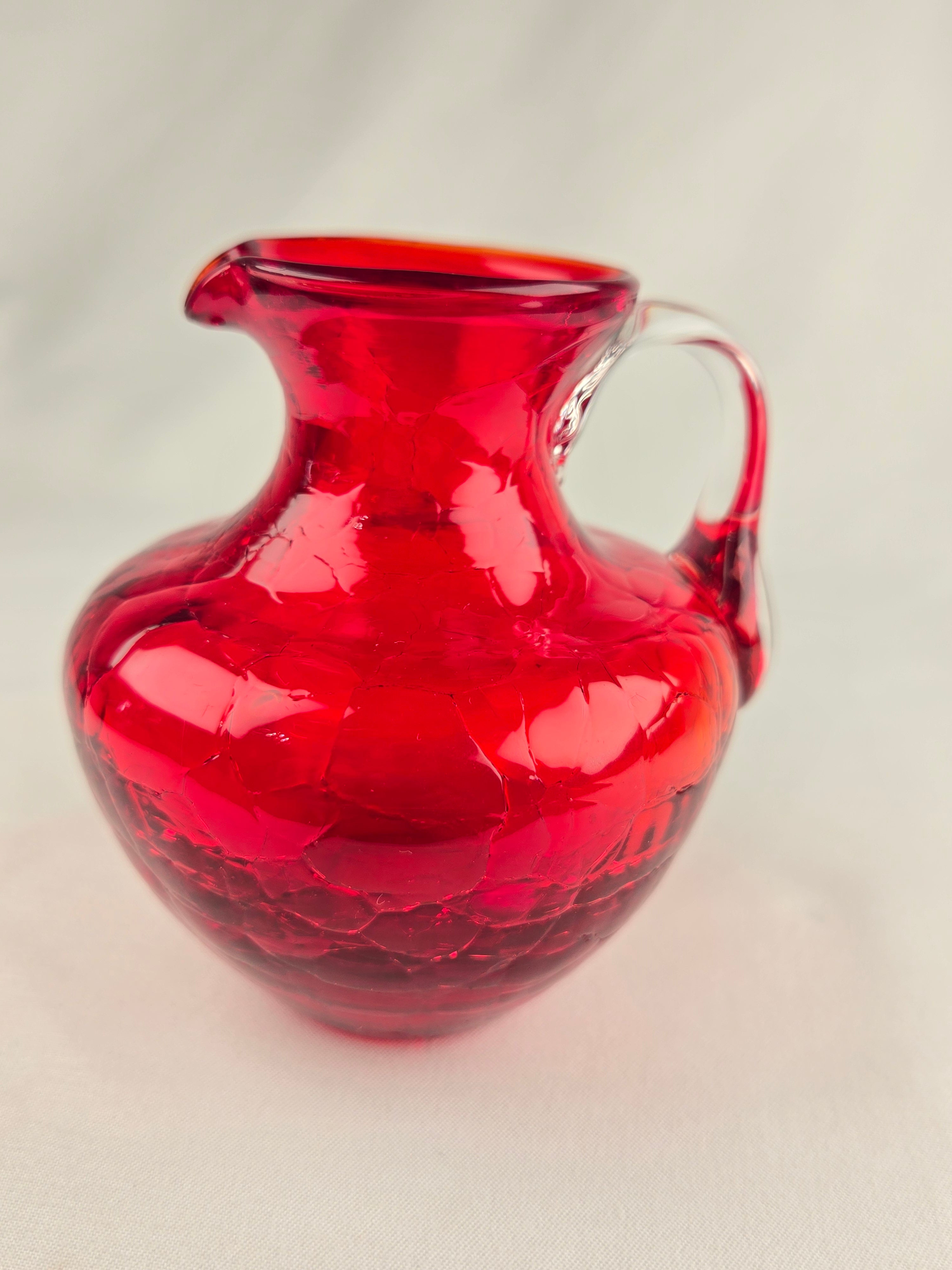 Crackle Glass Vintage Red Mini Pitcher Creamer – Handled Glass Pitcher