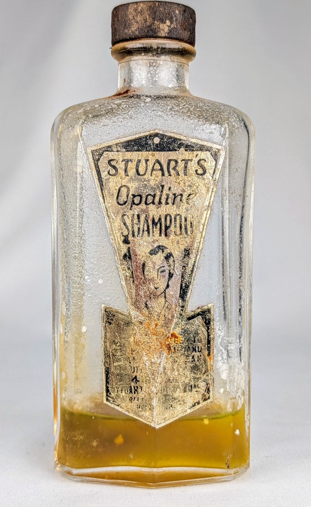Antique 1920s–1930s Stuart’s Opaline Shampoo Bottle Art Deco Vanity Rare Survivor