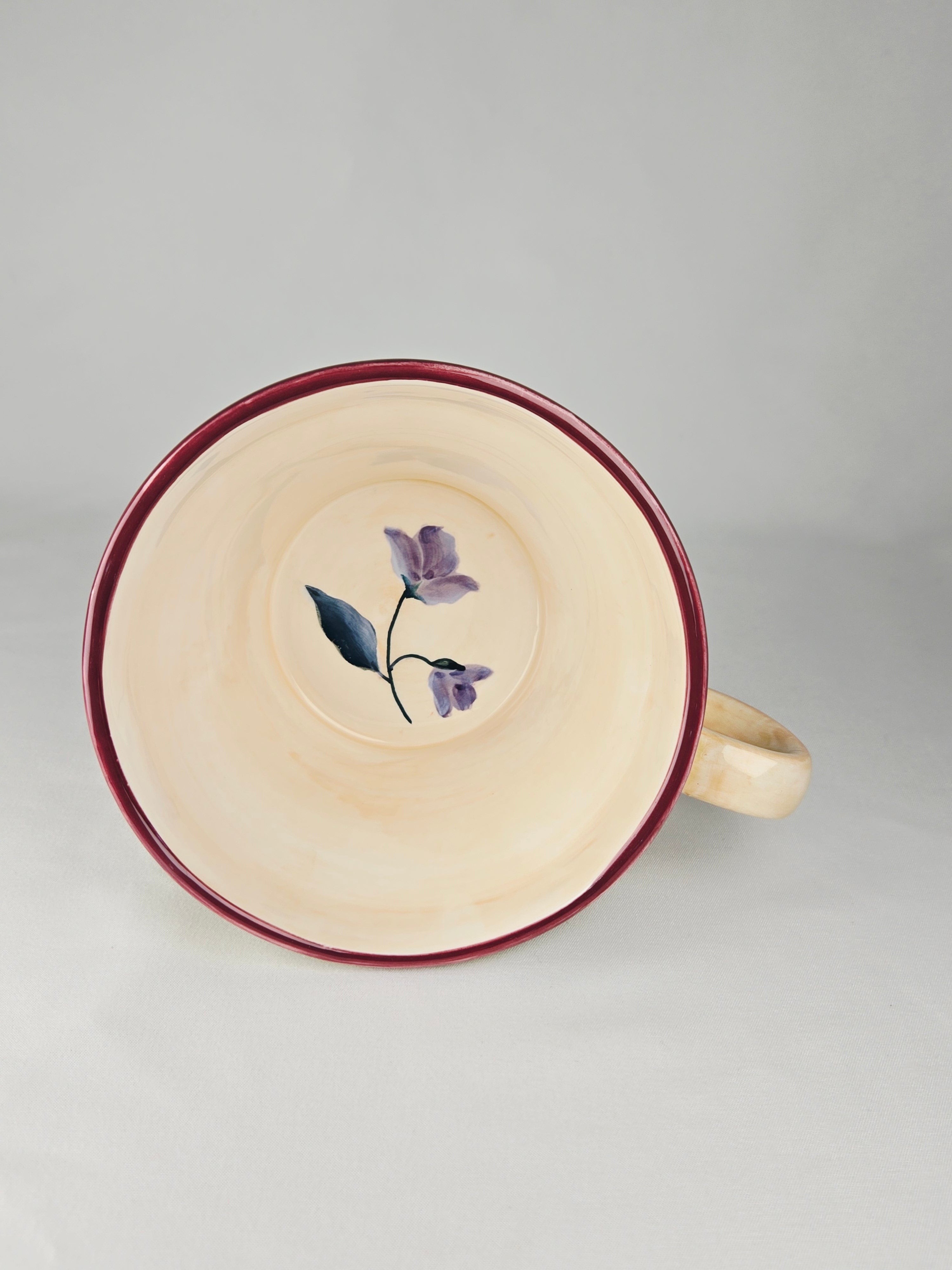 Barnes & Noble Café Floral Teapot & Matching Cup Set | Hand-Painted Stoneware |Cottage Café Style