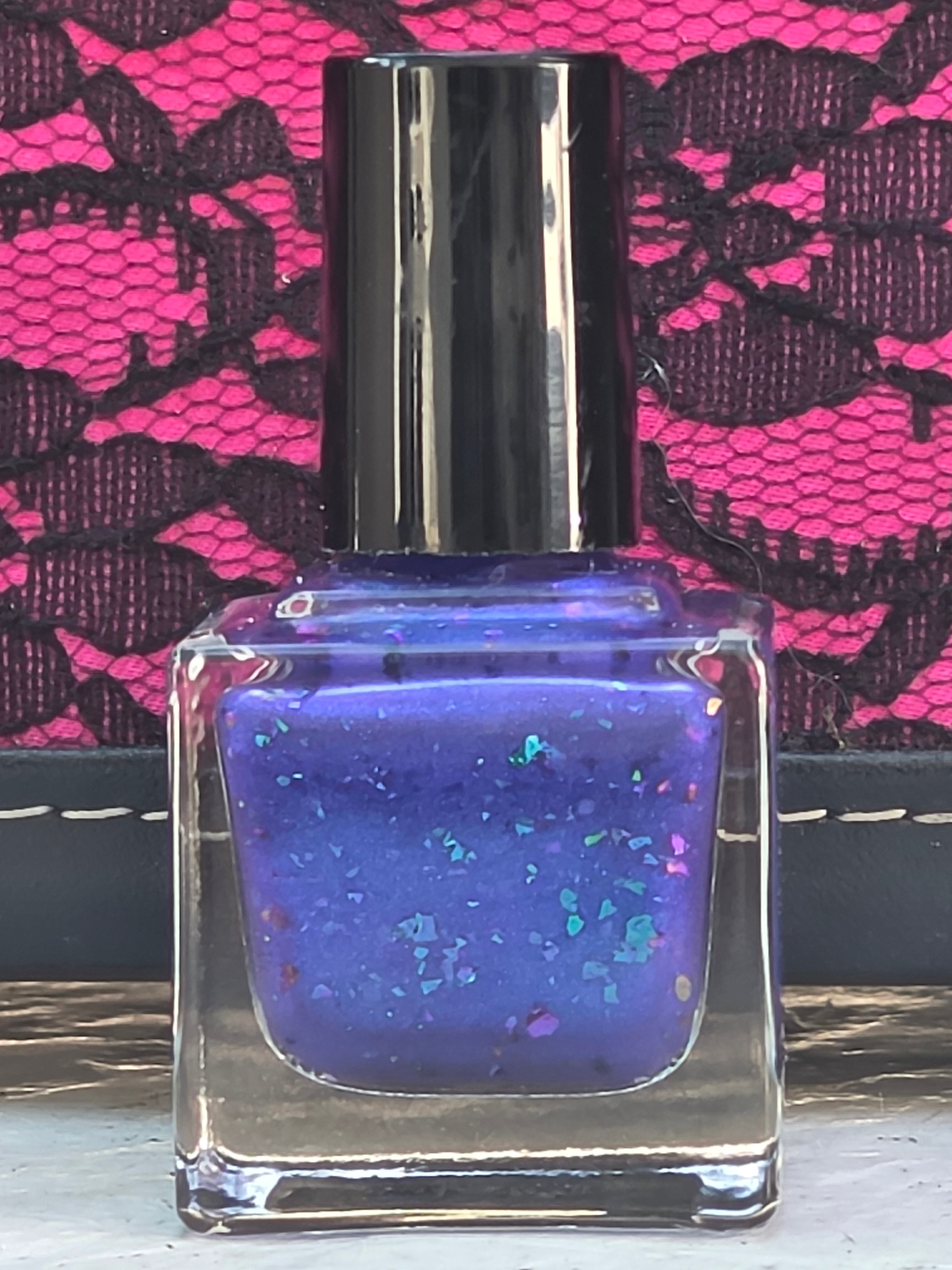 Quantum Bloom — Violet Blue Nail Lacquer with Aurora Flakes & Celestial Shimmer | Liquid Krystal Co Prototype