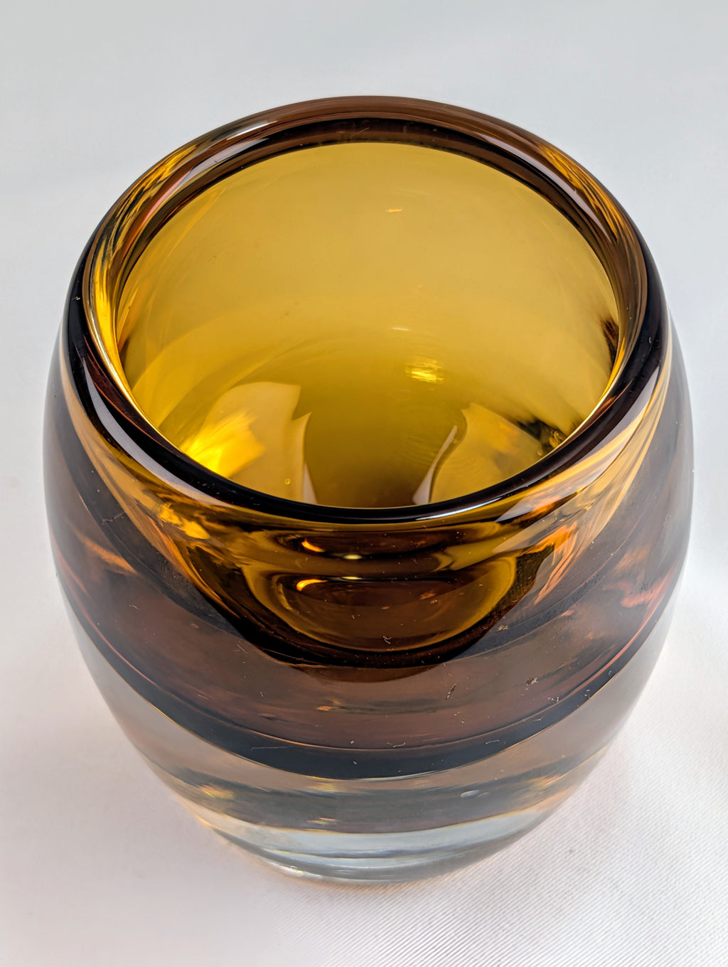 Amber Scandinavian Art Glass Vase Heavy Clear & Honey Glass Modern Decor