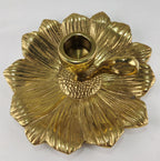 Vintage Heavy Cast Brass-Plated Floral Chamberstick Candle Holders Set of 2 | 6" Gold Tone Flower Candlesticks
