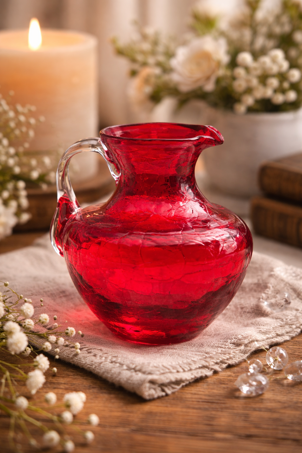 Crackle Glass Vintage Red Mini Pitcher Creamer – Handled Glass Pitcher