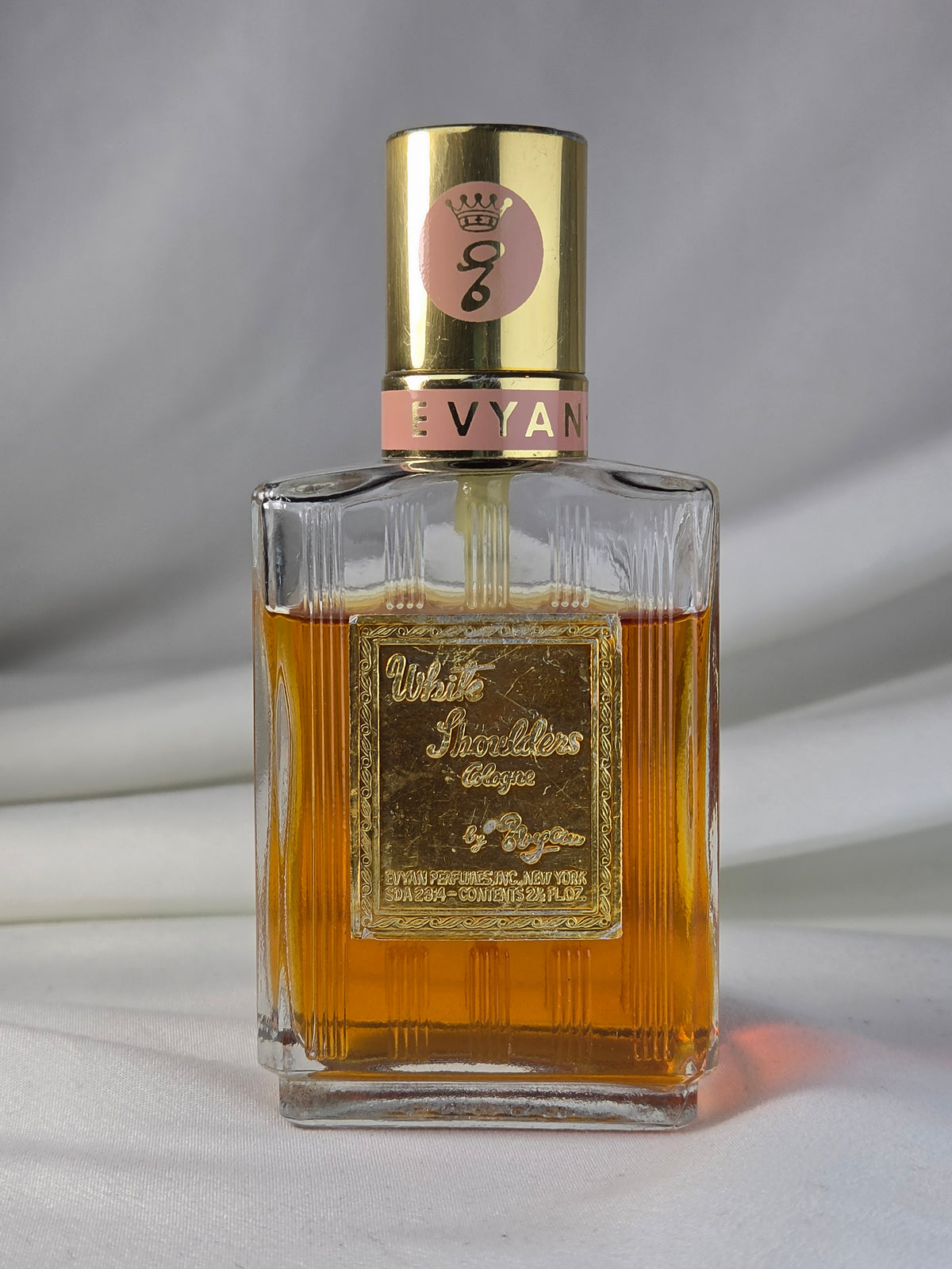 Vintage Evyan White Shoulders Cologne 2.5 oz Gold Plaque Bottle