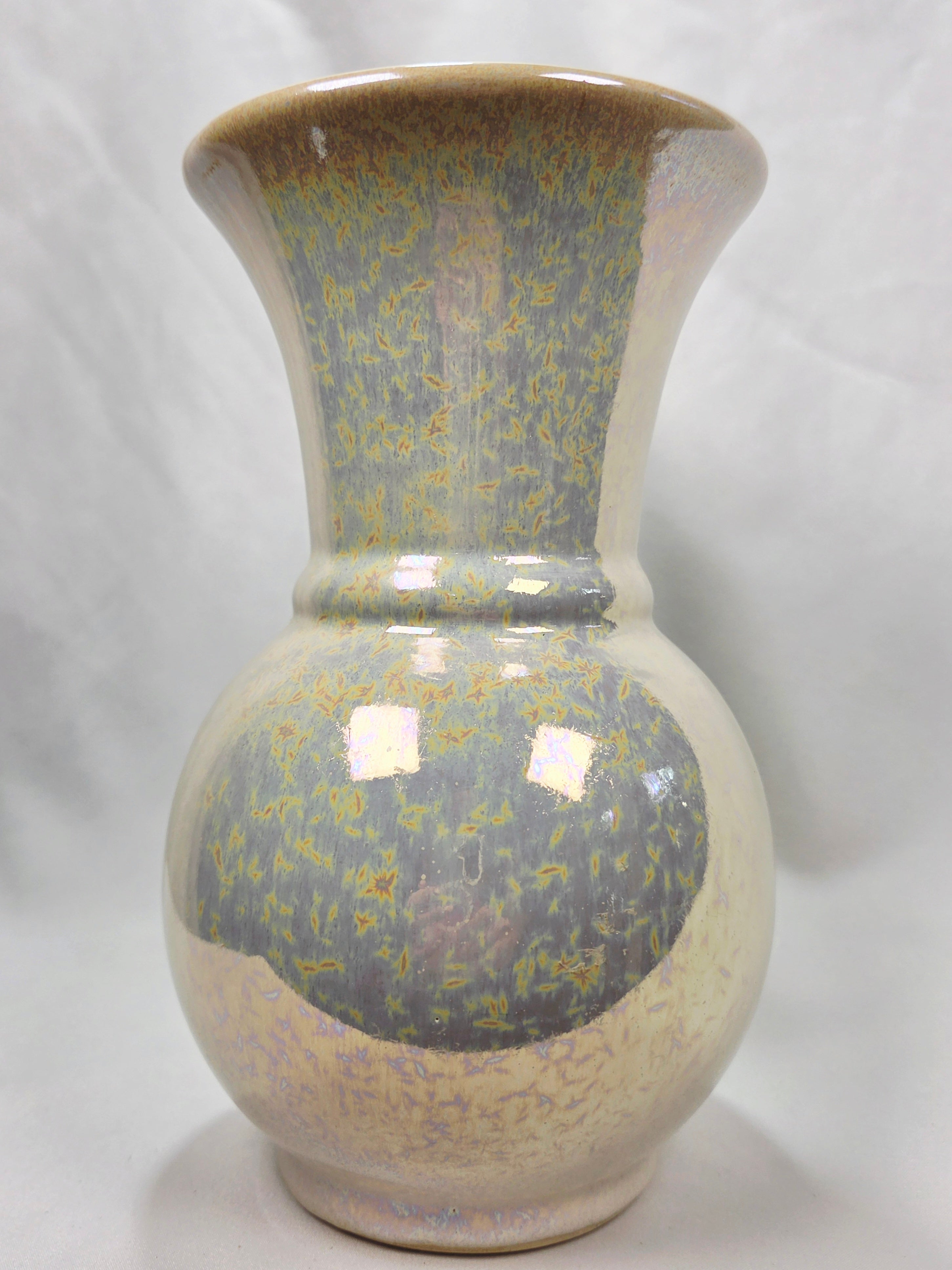 Studio Pottery Iridescent Crackle Luster Art Vase 8.5" Hand Thrown Ceramic Home Decor Accent
